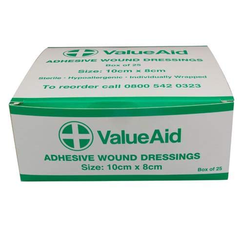Value Aid Adhesive Wound Dressings - 10cm x 8cm - Box of 25, 10cm x 8cm (Pack of 25)