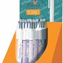 BIC 4-Colour Messages Retractable Ballpoint Pens Medium Point (1 mm) Assorted Decorations, Tube Pack of 30