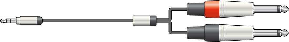 Citronic Classic Audio Leads 3.5mm Stereo Jack Plug to 2 x 6.3mm Mono Jack Plugs 1.5 Metre Black, Copper