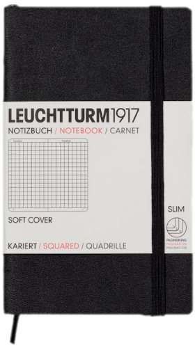 Leuchtturm 90mm x 150mm A6 Pocket Soft Cover Squared Notebook - Black, Pocket (A6)