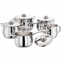 Stellar 1000 S1F4B 5-Piece Stainless Steel Set of Large Pans 16cm, 18cm and 20cm Deep Saucepans with Lids, Steamer/Colander, 14cm Non-stick Milk Pan in classic Domus shape, Oven-Safe, Induction Ready, Lifetime Guarantee