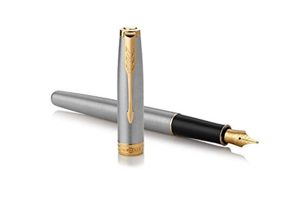 Parker Sonnet Fountain Pen, Stainless Steel with Gold Trim, Medium Nib