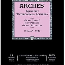 Arches Watercolour Block Glued 1 Side (15 Sheets) – Grit Satin – Natural White 185 g/m2 – A4