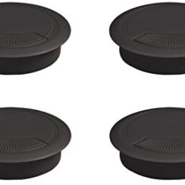 Emuca - Ø80mm round grommet from black plastic, desk cable grommet to build in table/desk/worktop, Set of 4