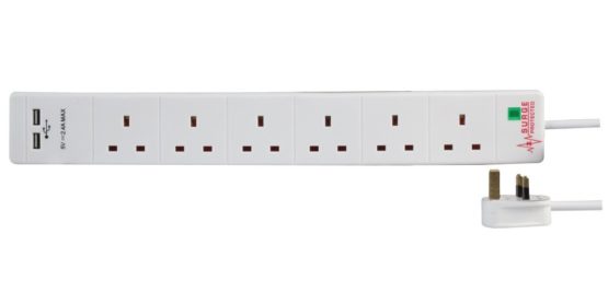 Pro Elec 5 m 6 Gang Surge Protected Extension Lead with 2 x 2.4 V USB Charging Sockets,PEL00115