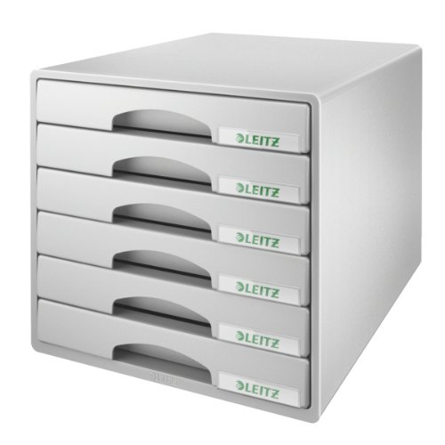 Leitz 6 A4 Drawer Cabinet, Organiser, Plus Range, Grey,52120085, 6 Drawer