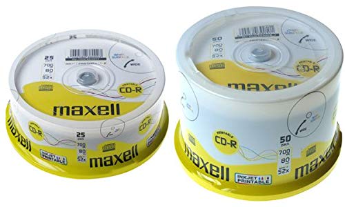 Maxell CD-R 52x White Full Face Inkjet Printable Surface - 50 Discs in Spindle Pack, yellow, Q1 2006