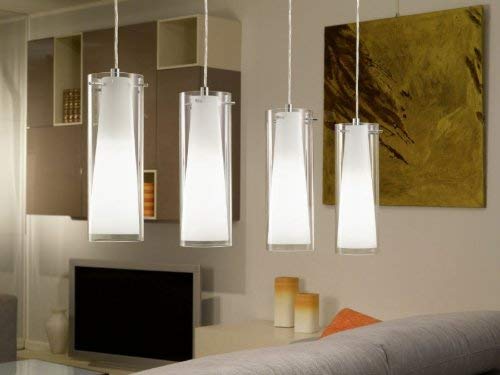 EGLO Pinto pendant lamp 4-flame pendant lamp material: steel colour: chrome glass: clear opal matt white socket: E27 - Image 2
