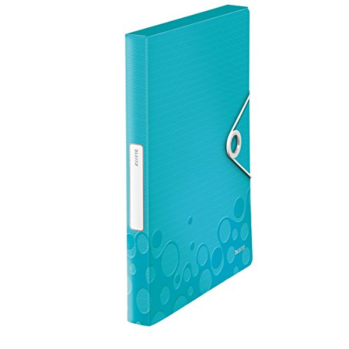 Leitz 46290051 Box File, Holds up to 250 A4 Sheets, Elastic Closure, Flexible Plastic, Ice blue Metallic, WOW Range