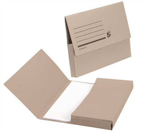 5 Star A4 Document Wallet Half Flap Folder 285gsm 32mm Buff (Pack of 50)