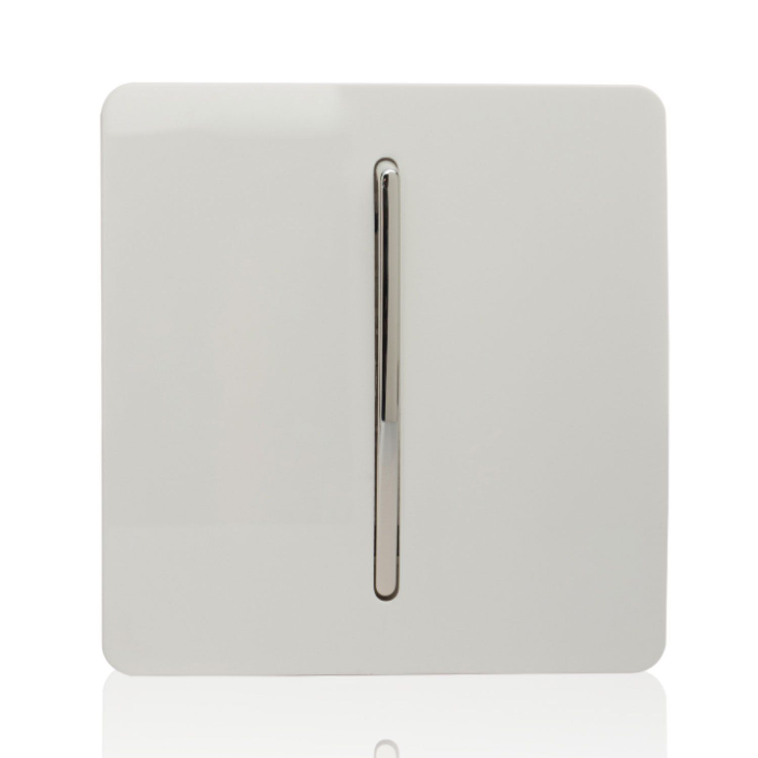 Trendi 1 Gang 3 Way Intermediate 240V Screwless Raised Front Plate Plastic Artistic Modern Glossy 10 Amp Chrome Rocker Single Electrical Wall Light Switch Ice White