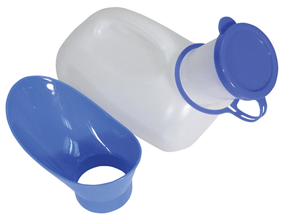 Aidapt Male Female Portable Urinal 1L Capacity Spill Resistant, Clear and Blue, Pack of 1