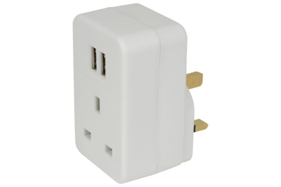 Plug Through UK Mains Adaptor With Dual USB Ports