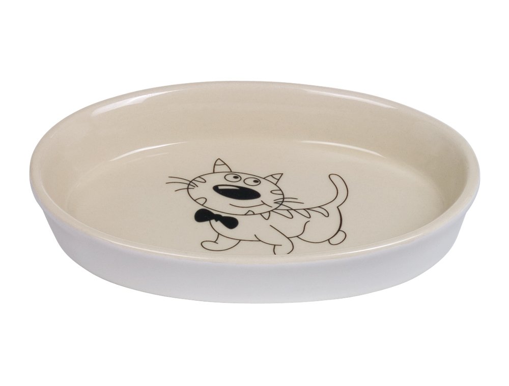 Nobby 73637 Ceramic Cat Bowl Oval 17 x 11 x 2.5 cm Cream/Beige, 1 Stück (1er Pack)
