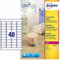 Avery L7781-25 Self-Adhesive Crystal Clear Transparent Labels, 40 Labels Per A4 Sheet