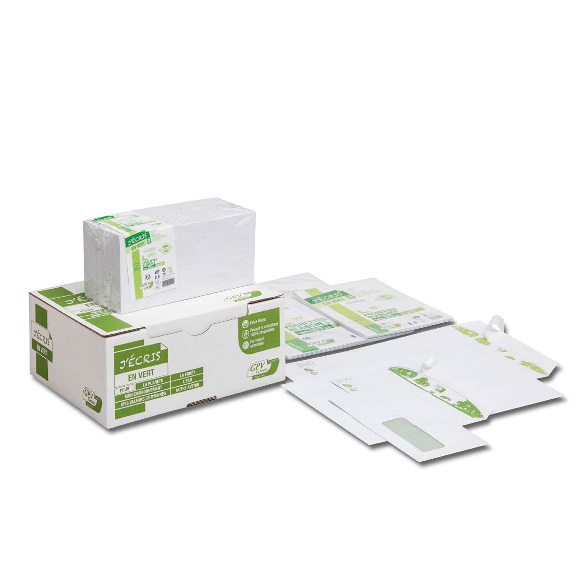 GPV ERA Pure Recycling 2821 Envelopes Without Window DL White 80 g Pack of 500, Green,White - Image 3