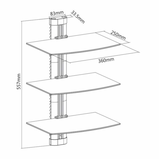 Maclean MC-664 3-Tier Wall Floating Glass Shelf Support DVD Console PS3 Xbox - Image 3