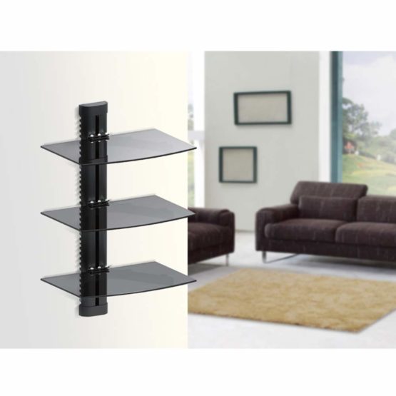 Maclean MC-664 3-Tier Wall Floating Glass Shelf Support DVD Console PS3 Xbox - Image 2