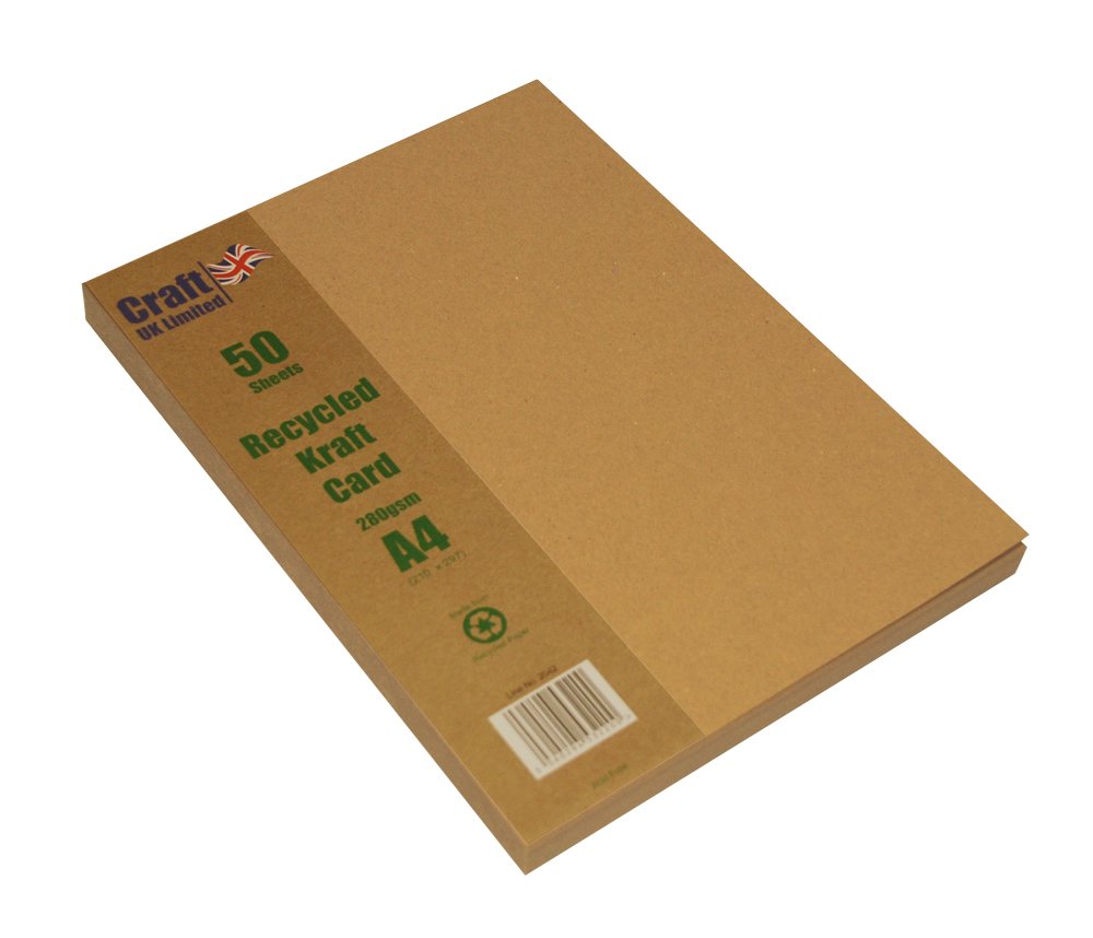 Craft UK 50 Sheets Kraft Card, Brown, Size A4, 280 GSM, A4 - 50 Sheets