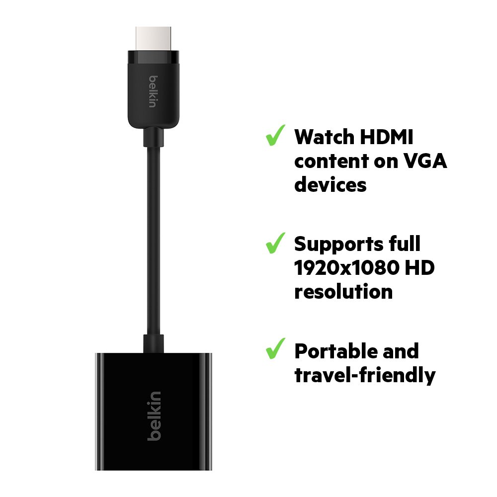 Belkin HDMI Male to VGA Female Adapter with Micro-USB Power and 3.5 mm Audio Support (1080p Full HD, Apple TV compatible) - Black - Image 2