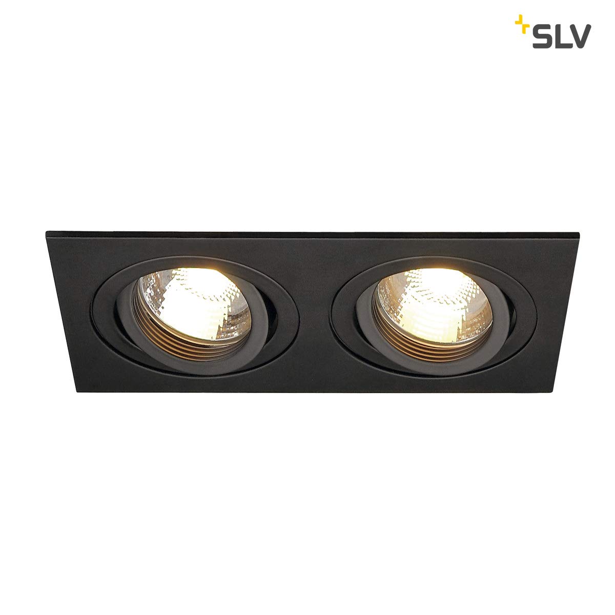 SLV 113492 New TRIA II GU10 Downlight, Rectangular, Black-mat, max. 2x50W, incl. Clip Springs, Aluminium, Black