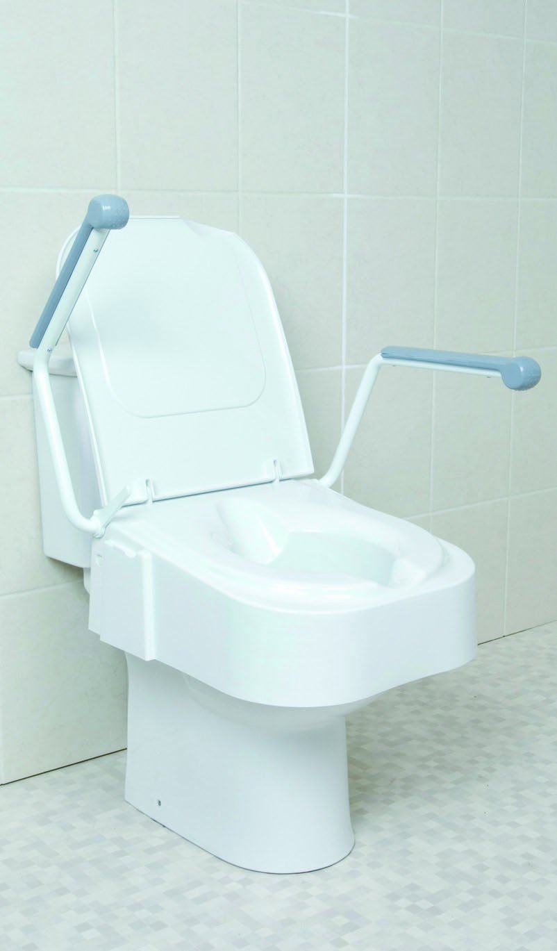 NRS Healthcare Raised Toilet Seat with Arm Rests, White - Image 2