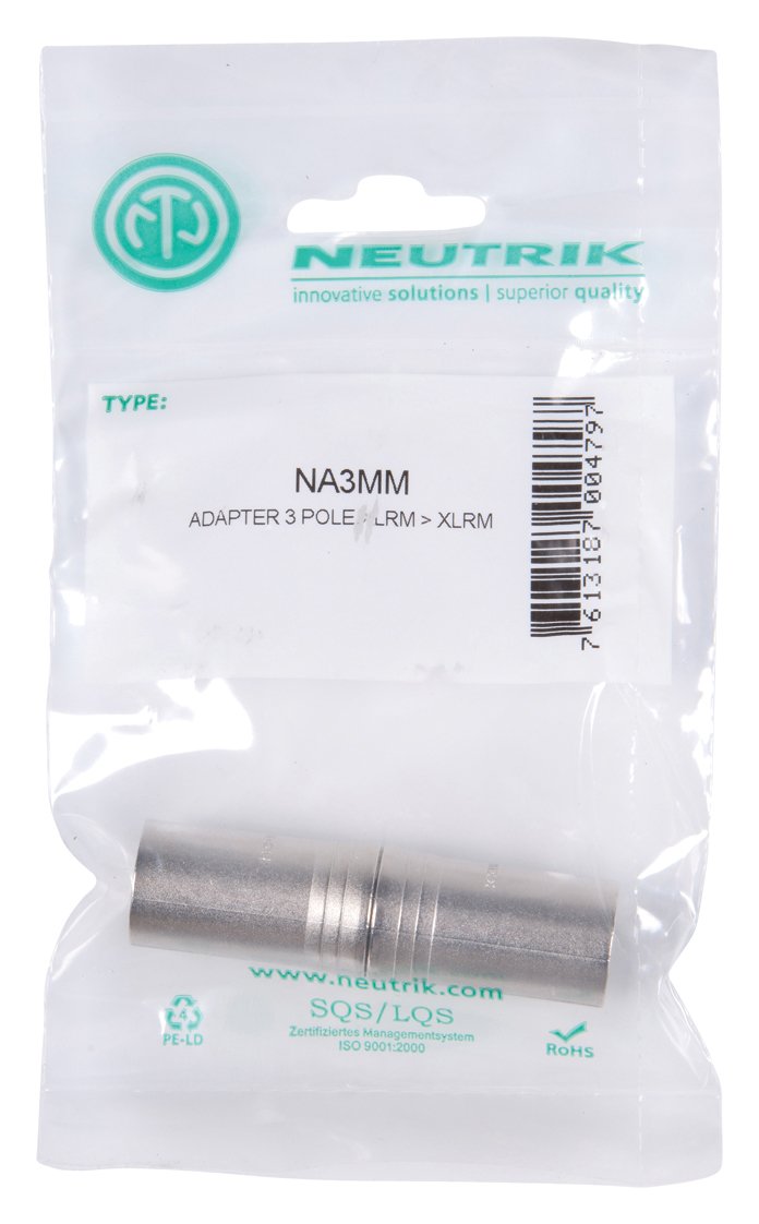 Neutrik NA3MM 3 Pole XLR Male to 3 Pin XLR Male Adaptor Converter Gender Changer, Silver, Compact - Image 2