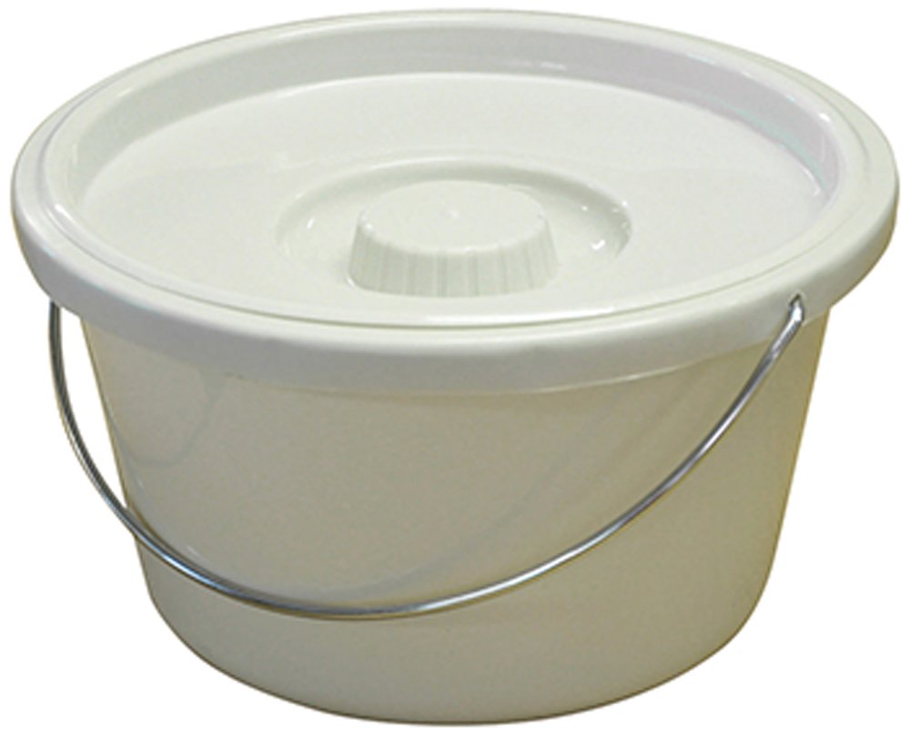 Aidapt 7 5L Commode Bucket with Lid and Wire Handle, Cream White, 7.5 L