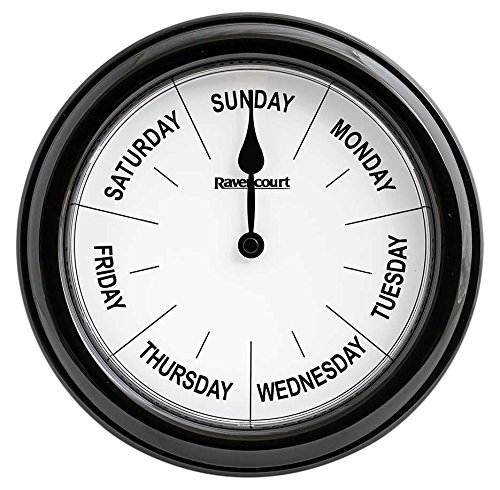 NRS Healthcare Days Of The Week Clock Ideal for Dementia and Alzheimer's, Black, White, 20 cm, 8 inch