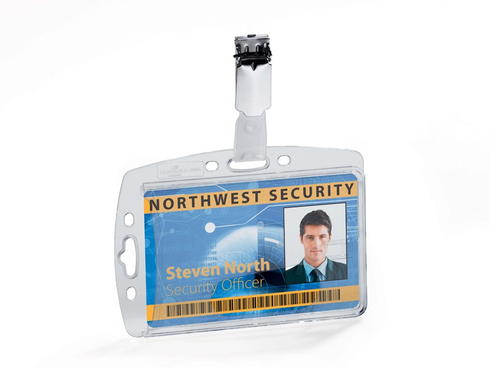 Durable Acrylic Security Pass Holder 54 x 86 mm with Clip Transparent, For 1 card