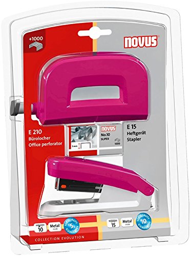 Novus E 15/E 210 Pink Twinset Stapler and Hole Punch with 1,000 Staples