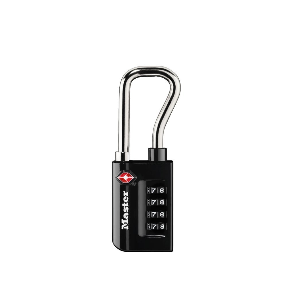 Master Lock 4696EURDBLK Combination Travel Padlock TSA Certified, Black, 10.6 x 3.5 x 1.4 cm, Long Shackle