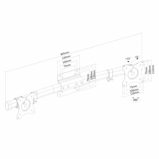 Newstar FPMA-CB100BLACK Single to Dual Monitor Mount Adapter - Black - Image 3