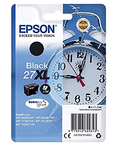 Epson 27XL Black Alarm Clock High Yield Genuine, DuraBrite Ultra Ink Cartridge, IND Black, XL High Capacity