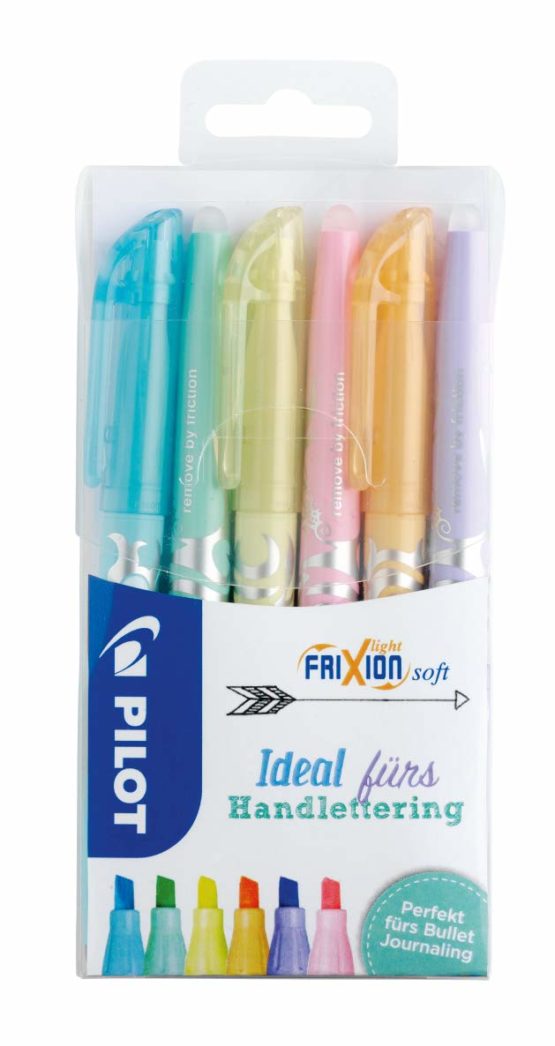 Pilot FriXion Light Soft Erasable Highlighters Set of 6 (Pastel Pink, Yellow, Purple, Blue, Orange, Green)