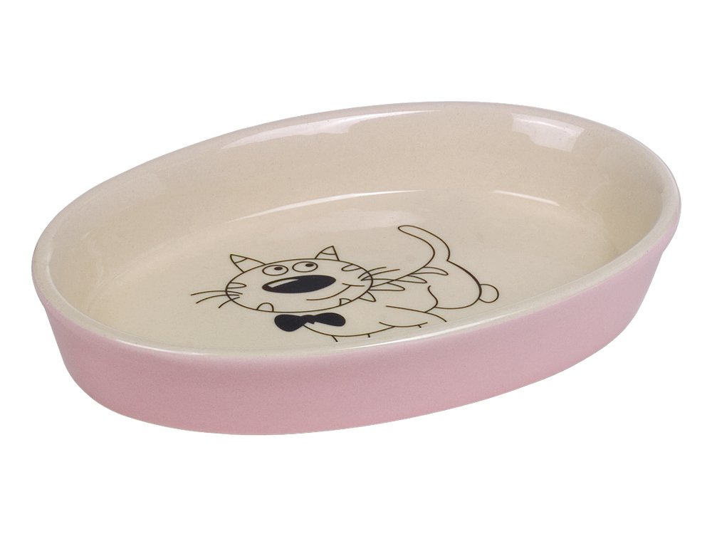 Nobby 73636 Ceramic Cat Bowl Oval 17 x 11 x 2.5 cm, Pink/Beige, 1 Stück (1er Pack)