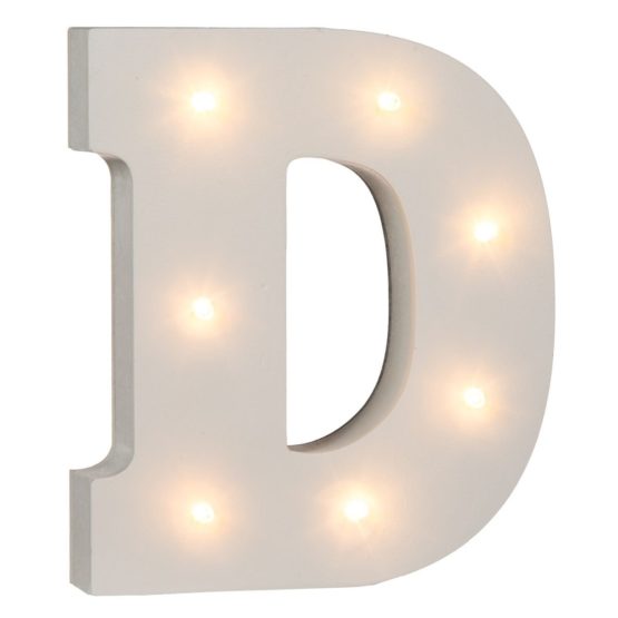OOTB Illuminated Letter D Light with 7 LED, Wood, White