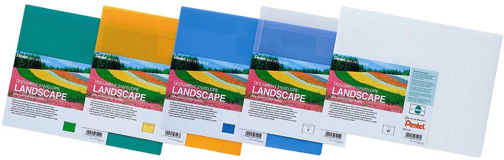 Pentel Recycology Landscape Document Envelope - Transparent - Pack of 10, Blue, A4