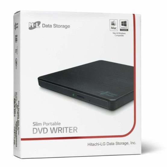 Hitachi-LG GP60 External DVD Drive, Slim Portable DVD Burner/Writer/Player for Laptop, with TV Connectivity, Windows and Mac OS Compatible, USB 2.0, 8x Read/Write Speed - Black