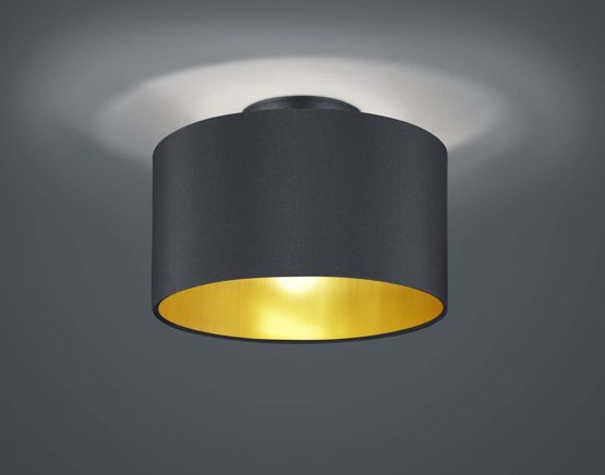 Trio Leuchten Hostel 608200279 Ceiling Light, Metal, Fabric Shade, Matte Black / Gold - Image 2
