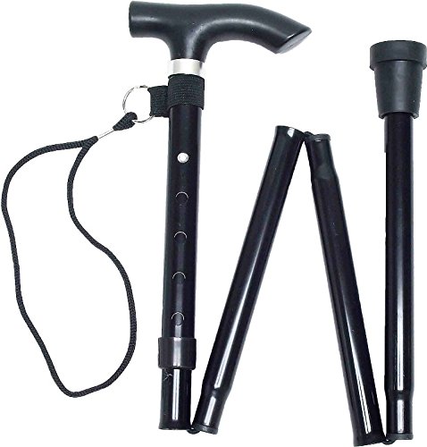 Life Healthcare Folding Walking Stick-Adjustable Height Lightweight Aluminium Cane for Elderly Disabled Men & Women-Non-Slip Rubber Tip Ergonomic Handle & Travel-Friendly Design (Black)