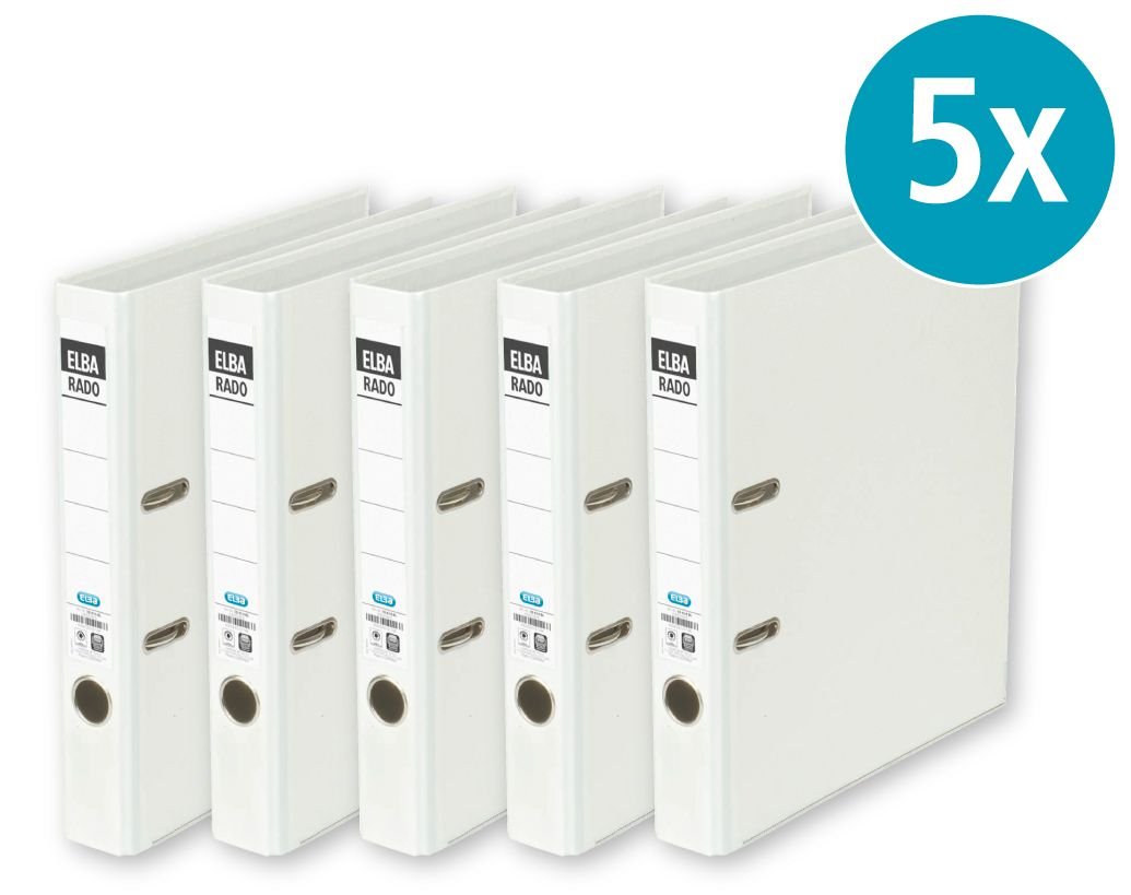 Elba Folder rado Brillant DIN A4, 5-Piece Pack, Quality Slot Folder File Narrow Weiß White