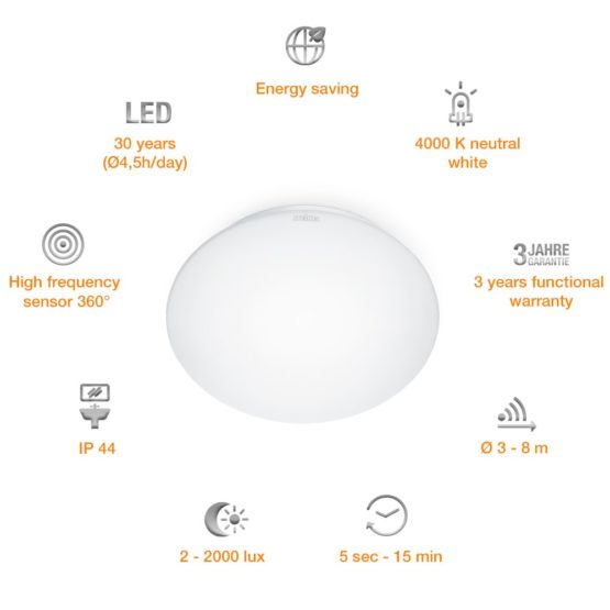 Steinel Ceiling Light RS 16 LED - 9.5 W, 940 lm Energy Saving Indoor Wall Light, 360° Motion Detector, Indoor Flush Ceiling Light - Image 4