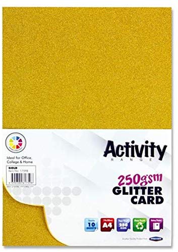 Premier Stationery A4 Gold Glitter Card (250gsm)- Pack of 10, Perfect for kids art & craft card making activities, DIY Crafts