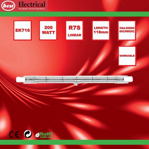 Merriway BH00600 (5 Pcs) Tungsten Halogen Linear Lamps, 200 W, R7/R7S/Rx7S, 118 mm - Pack of 5 Pieces, Clear - Image 2