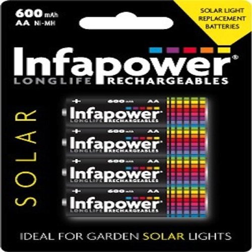 Infapower AA 600mAh Solar with 4 Rechargeable Batteries, Black