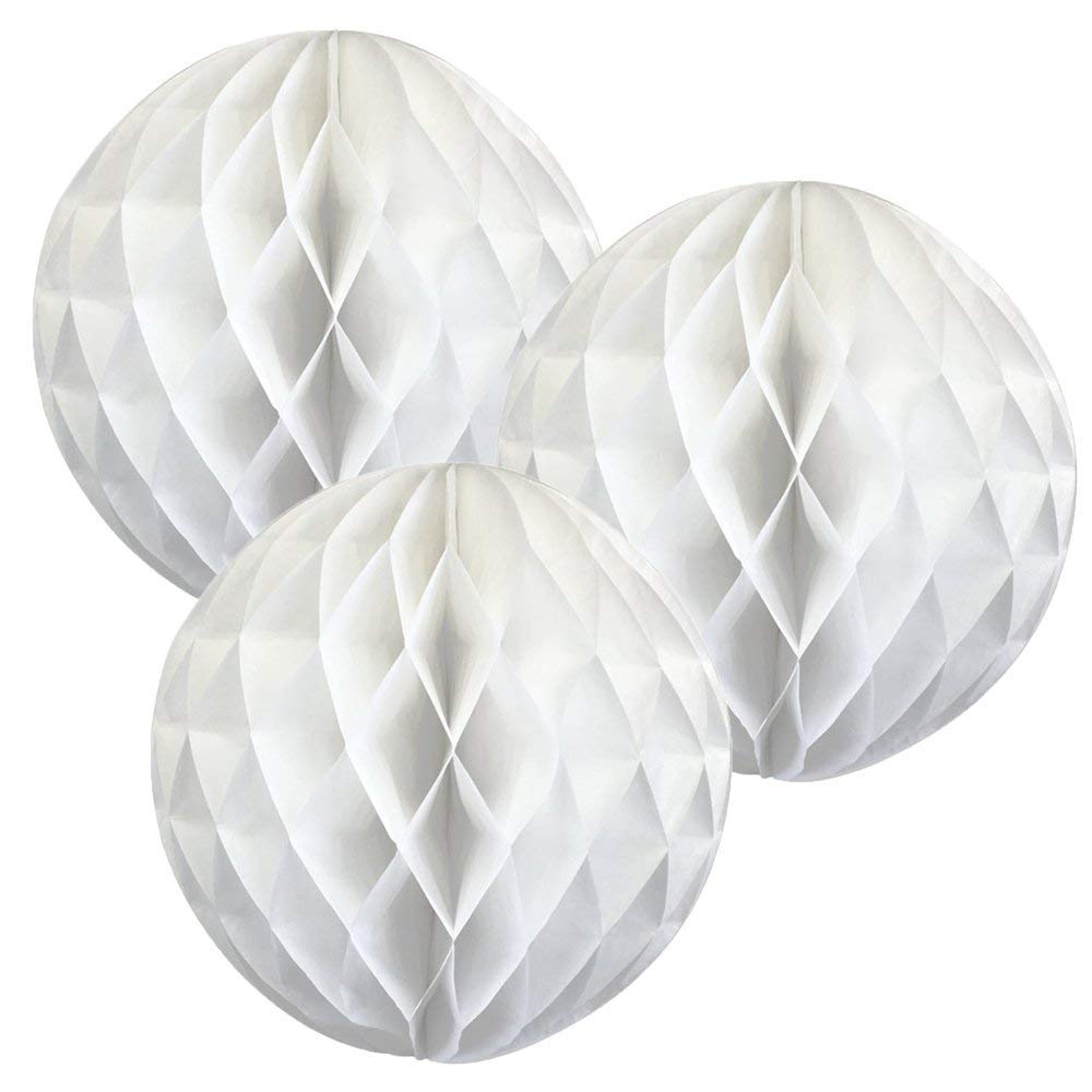14"(35CM) Paper Honeycomb Balls (Pack of 3) Several Colours Available (White), 14" (35cm)