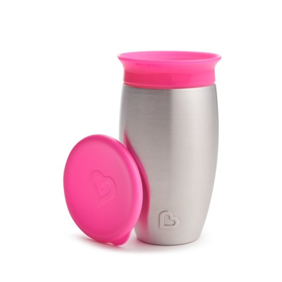 Munchkin Miracle 360 Degree Stainless Steel Sippy Cup, 10 oz/296 ml, Pink - Image 2