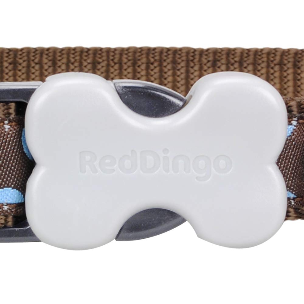 Red Dingo Bucklebone Dog Collar Design, Blue Spots on Brown, X-Small 12mm, XS - Image 2