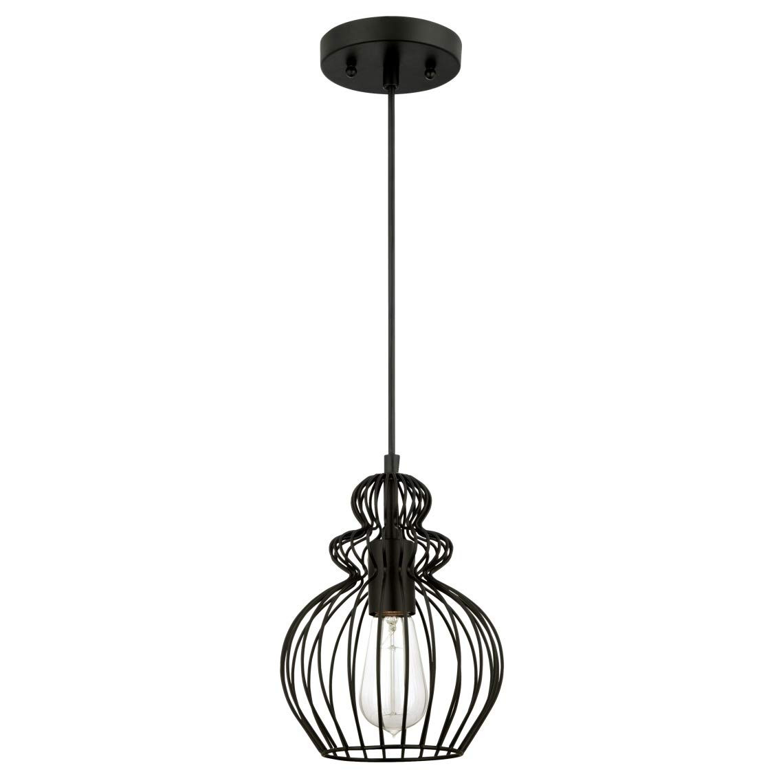 61034 One-Light Indoor Pendant, Matte Black Finish with Cage Shade - Image 2